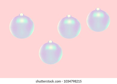 Colored Christmas balls pattern. Abstract Christmas tree toys Background for invitation, card, celebration, party, festive holiday and Your project. Vector illustration. Gentle pink Background