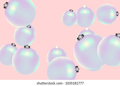 Colored Christmas balls pattern. Abstract Christmas tree toys Background for invitation, celebration, party, carnival, festive holiday and Your project. Vector illustration. Gentle pink Background