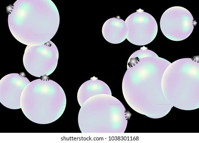 Colored Christmas balls pattern. Abstract Christmas tree toys Background for invitation, card, celebration, party, carnival, festive holiday and Your project. Vector illustration. Black Background