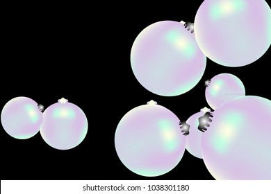 Colored Christmas balls pattern. Abstract Christmas tree toys Background for invitation, card, celebration, party, carnival, festive holiday and Your project. Vector illustration. Black Background