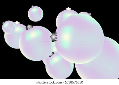 Colored Christmas balls pattern. Abstract Christmas tree toys Background for invitation, card, celebration, party, carnival, festive holiday and Your project. Vector illustration. Black Background