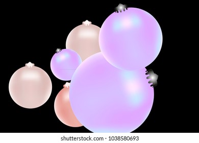 Colored Christmas balls pattern. Abstract Christmas tree toys Background for invitation, card, celebration, party, carnival, festive holiday and Your project. Vector illustration. Black Background