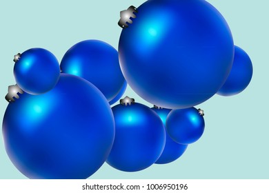 Colored Christmas balls pattern.Abstract Christmas tree toys Background for invitation, card, celebration, party, carnival, festive holiday and Your project.Vector illustration.Gentle blue Background