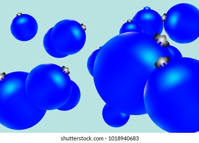 Colored Christmas balls pattern.Abstract Christmas tree toys Background for invitation, card, celebration, party, carnival, festive holiday and Your project.Vector illustration.Gentle blue Background