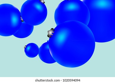 Colored Christmas balls pattern.Abstract Christmas tree toys Background for invitation, card, celebration, party, carnival, festive holiday and Your project.Vector illustration.Gentle blue Background
