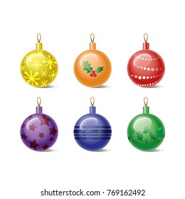 Colored Christmas balls set isolated on a white background. Vector illustration