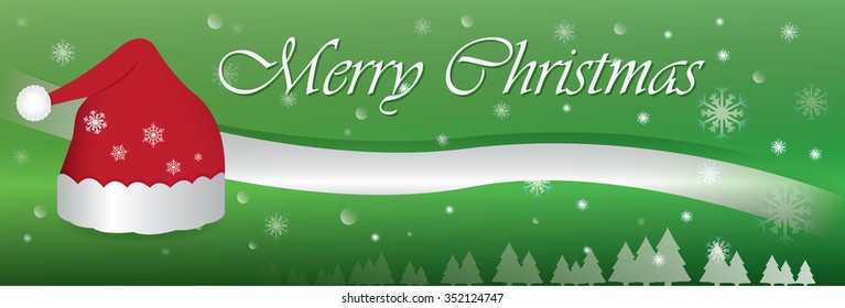 Colored christmas banner with text and a christmas hat