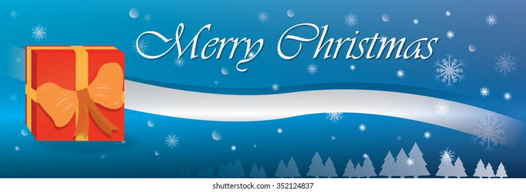 Colored christmas banner with text and a christmas present