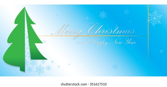 Colored christmas banner with text and a christmas tree