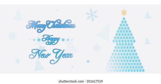 Colored christmas banner with text and a christmas tree