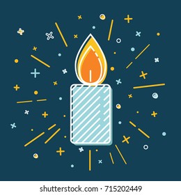 Colored Christmas candle icon in thin line style. Traditional symbol isolated on blue background.