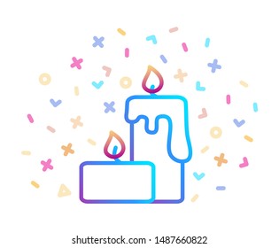 Colored Christmas candles surrounded by festive decor. Linear vector icon. Symbol of Christmas and New year
