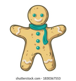 Colored christmas gingerbread man for the new year holiday. Winter illustration for december party design