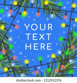 Colored Christmas, Happy New Year lanterns frame background for leaflet design. Backdrop and concept for your design. Colored Christmas, Happy New Year template with shining lights frame. Vector art