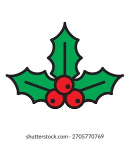 Navidades de colores Ilustración vectorial de icono de acebo