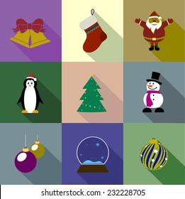 colored Christmas icons flat style