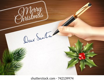 Colored christmas letter illustration with hand writes a letter and dear santa headline vector illustration
