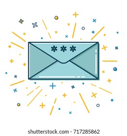 Colored Christmas and New Year mail icon in thin line style. Holiday envelope with snowflakes symbols isolated on white background.