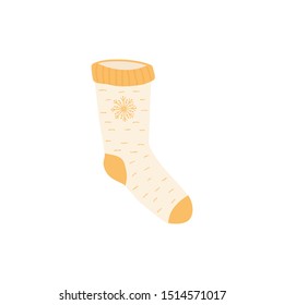 Colored Christmas sock in hand drawn style isolated on white background. Illustration of sock with patterns, stripes, snowflakes. vector