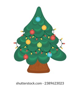 Colored christmas tree sketch icon Vector illustration
