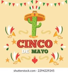 Colored cinco de mayo feiert Plakat Kaktus mit traditionellem Hut Vektor