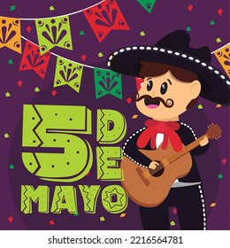 Colored cinco de mayo poster with mariachi character Vector