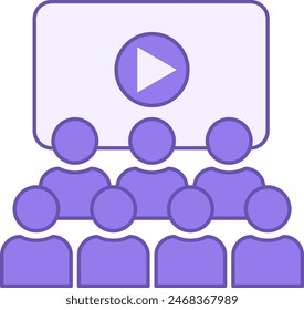 Colored Cinema Icon. Vector Icon. People Watch Movies on the Big Screen. Cinema. Concept of Film Industry, Filmmaking and Video Production