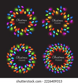 Colored Circle Christmas Lights on black background for Celebratory Design with copy space.