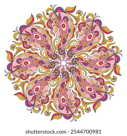 Colored circle pattern floral decoration hand drawn vector illustration