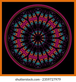 Colored circle pattern with flowers element. Mandala. Round pattern can be used for backgrounds, motifs, textile, fabrics, gift wrapping, templates, carpet, tiles. Vector.