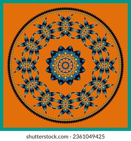 Colored circle pattern with flowers element. Mandala. Round pattern can be used for backgrounds, motifs, textile, fabrics, gift wrapping, templates, carpet, tiles. Vector.
