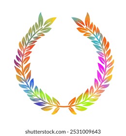 Colored circle of wheat ear on white background. Agriculture wheat logo template. Frame with leaves victory. hand drawn. Not AI, Vector illustration.