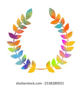 Colored circle of wheat ear on white background. Agriculture wheat logo template. Frame with leaves victory. hand drawn. Not AI, Vector illustration.