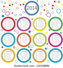 Colored circles 2014 calendar for kids