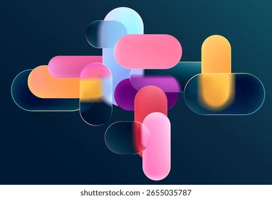 Círculos y bolas de colores. Formas geométricas de arte en estilo de vidrio líquido. Fondo de Vector Abstractas.	