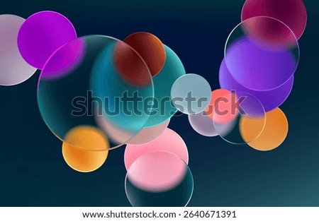 Colored circles and balls. Art geometric shapes in liquid glass style. Abstract vector background.