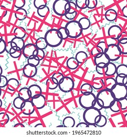 círculos coloreados, cruces y líneas de zigzag ilustraciones vectoriales sin fisuras 