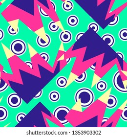 Colored circles and curved polygons geometric abstract pattern