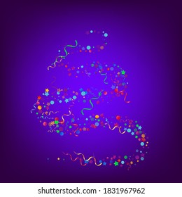 Colored Circles Festive Vector Blue Background. Fun Particles Design. Ribbon Decoration Plant. Multi colored Celebrate Illustration.