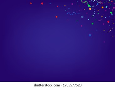 Colored Circles Festive Vector Blue Background. Swirl Ribbon Branch. Serpentine Paper Design. Variegated Party Invitation.