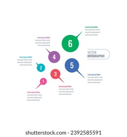 colored circles informational template. six options infographic template. web, internet, annual report, education, magazine infographic template