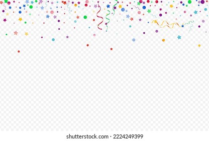 Colored Circles Isolated Vector Panoramic Transparent Background. Christmas Particles Poster. Serpentine Decoration Design. Red and Yellow Shiny Illustration.