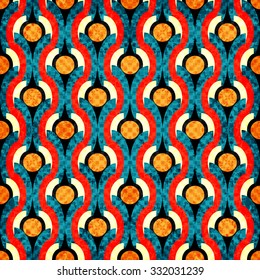 colored circles and lines seamless geometric pattern vector illustration grunge effect
