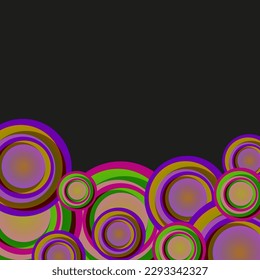 Colored circles on black background, template festive design element for brochures, posters