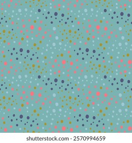 Colored circles on a blue background. Children's seamless pattern, vector background. Ideal for fabric, textile, children's bedding, wallpaper, pajamas. Scandinavian style.