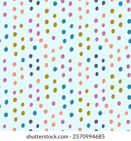 Colored circles on a blue background. Children's seamless pattern, vector background. Ideal for fabric, textile, children's bedding, wallpaper, pajamas. Scandinavian style.