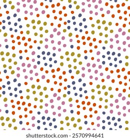 Colored circles on a white background. Children's seamless pattern, vector background. Ideal for fabric, textile, children's bedding, wallpaper, pajamas. Scandinavian style.