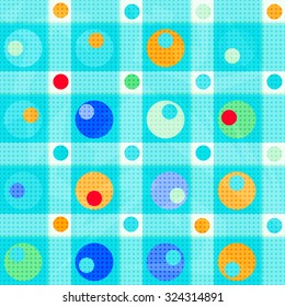 colored circles and polygons on a gentle blue background vector illustration