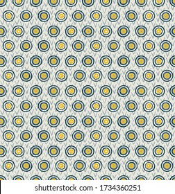 Colored circles seamless paattern. Hand made multicolored round shapes on white background. Simple pattern for textile, wrapper. Vector illustration