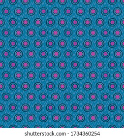 Colored circles seamless paattern. Hand made multicolored round shapes on violet background. Simple pattern for textile, wrapper. Vector illustration